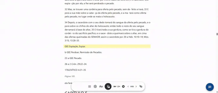 Página de leitura com a barra flutuante.